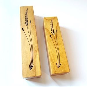 Set of 2 Carved Wooden Candlestick Holders